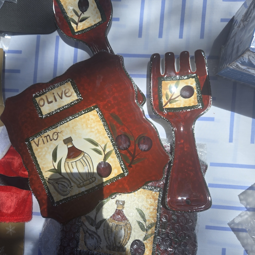 Red Olive and Vino Themed Ceramic Serving Set